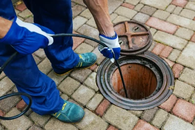 Plumber cleaning an outdoor sewer drain in Bradenton