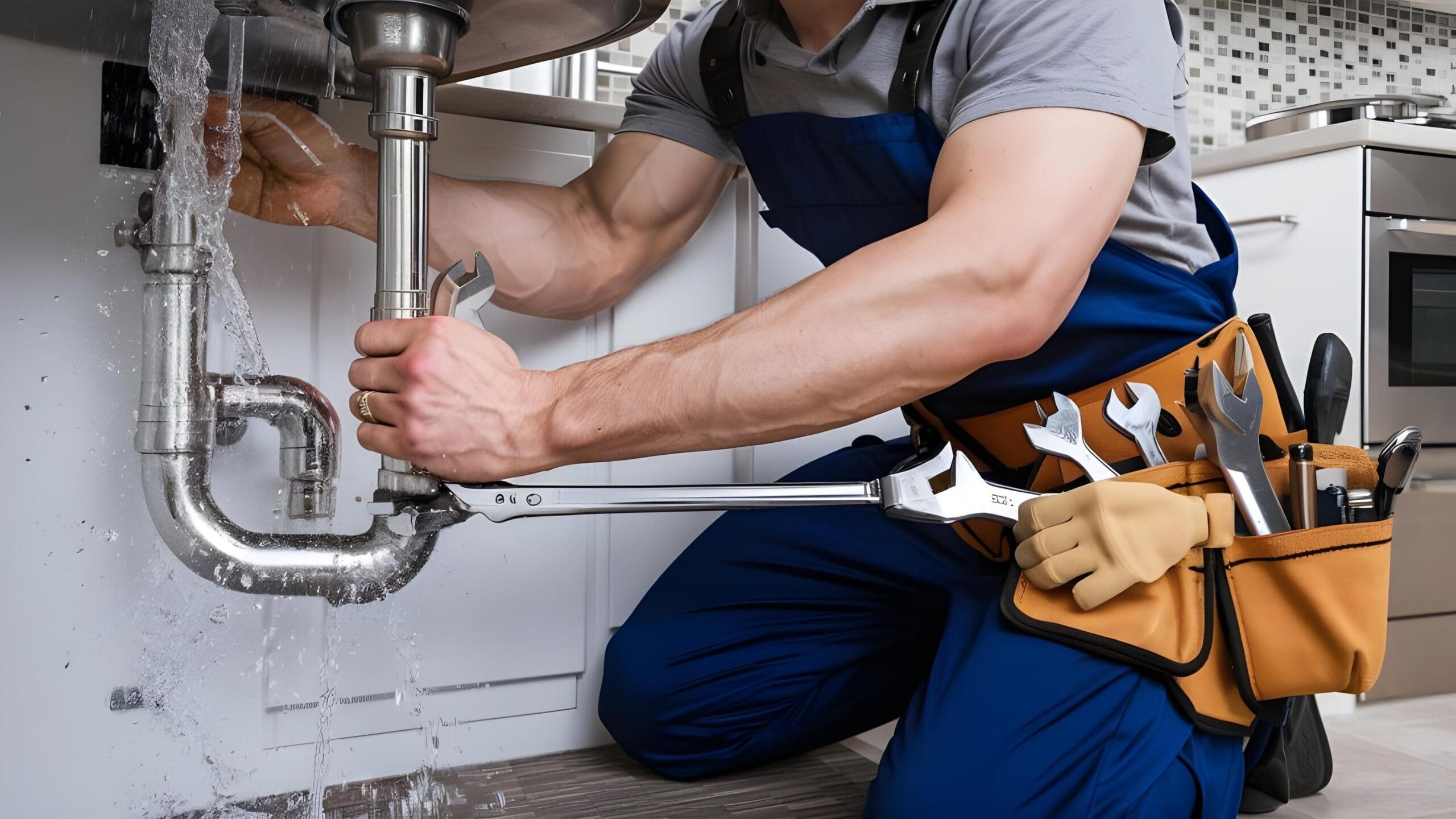 Plumber tightening a residential plumbing pipe in Bradenton