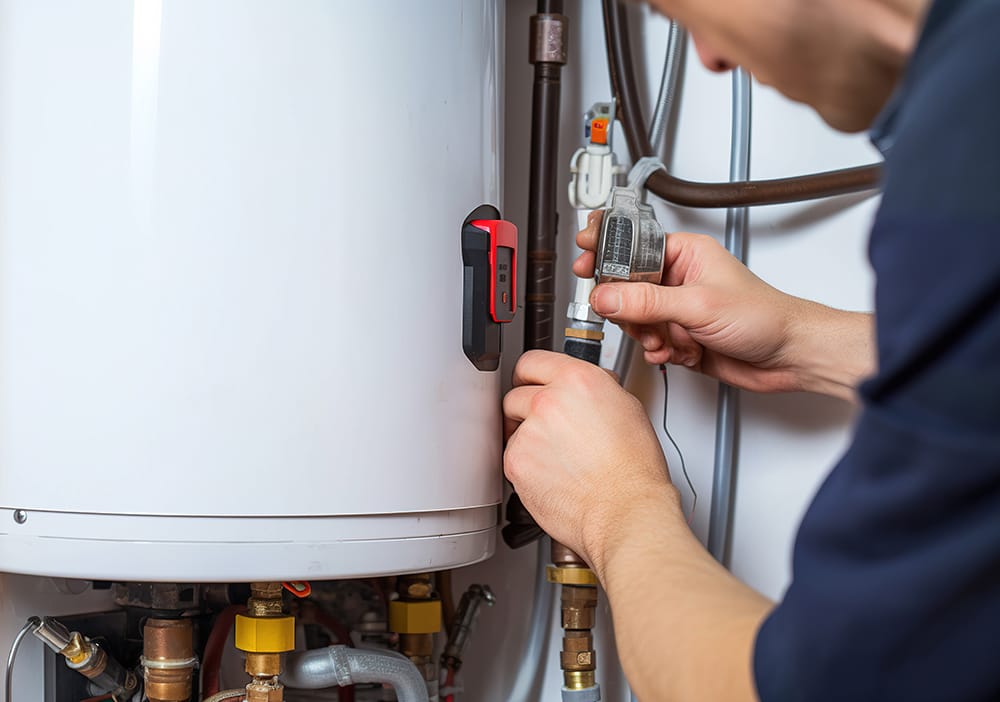 Technician repairing pipes connected to a water heater in Bradenton
